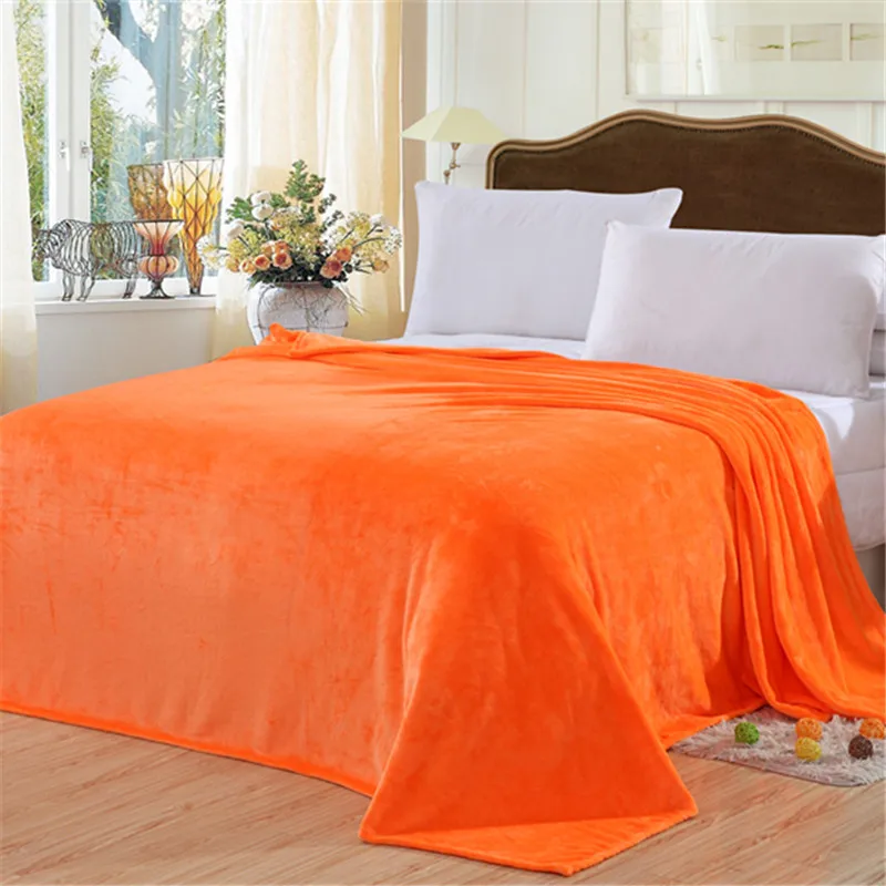 Одеяло оранжевое желтое одноцветное теплое и портативное цветное покрывало для кровати мягкое и удобное фланелевое одеяло 4 размера