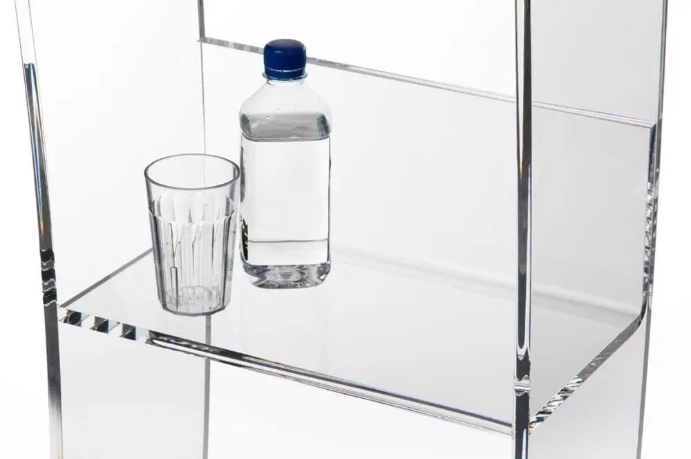 Clear Lectern with Curved Pedestal 1/2-Inch Thick Acrylic Frame Built-in Shelf Easy To Assemble Hardware Included -46" H x14" W