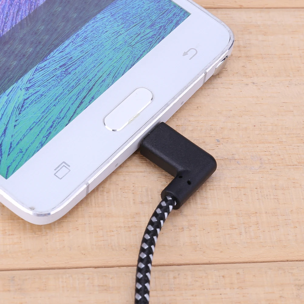 

XZ510 R Connector Micro Usb Charging Cable 90 Degree Right Angle Black Nylon Braid Data Sync Transfer Cord Wire Line