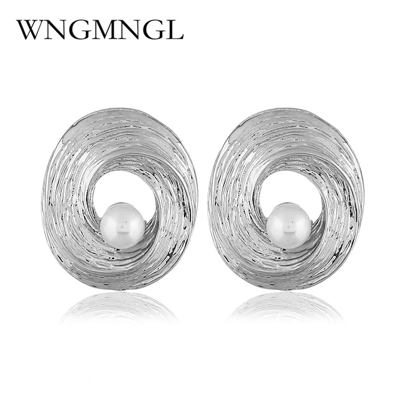 

WNGMNGL Fashion New Jewelry Gold Silver Color Circle Round Stud Earrings for Women Simulated Pearl Earrings Boucle d'oreille