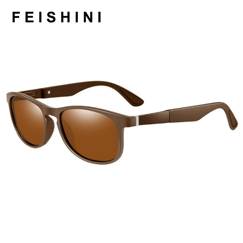 

FEISHINI Brown Sunglasses Men Polarized Vintage Eye glasses Brand Designer Sun Glasses For Men Driving Sport Goggles UV400