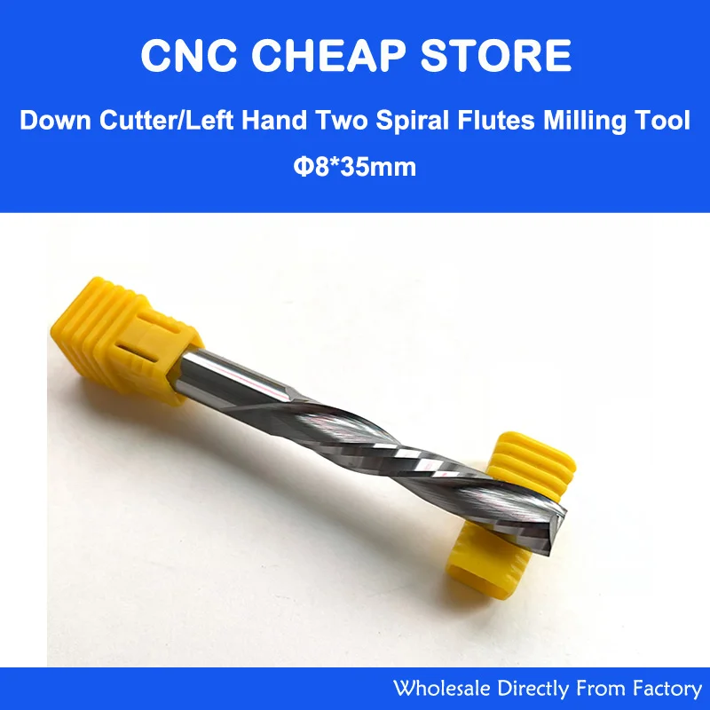 

1pc AAA 8x35mm Down cutter left-helical two double flute left spiral carbide cnc router bit end milling,woodworking, Plywood,MDF