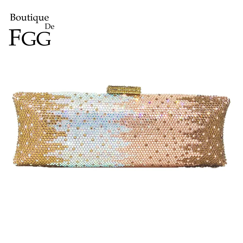 Najtaniej Boutique De FGG Multi Champagne kobiety kryształowa torba torebka wieczorowa metalowe Minaudiere sprzęgła wesele Bridal torebka z diamentami