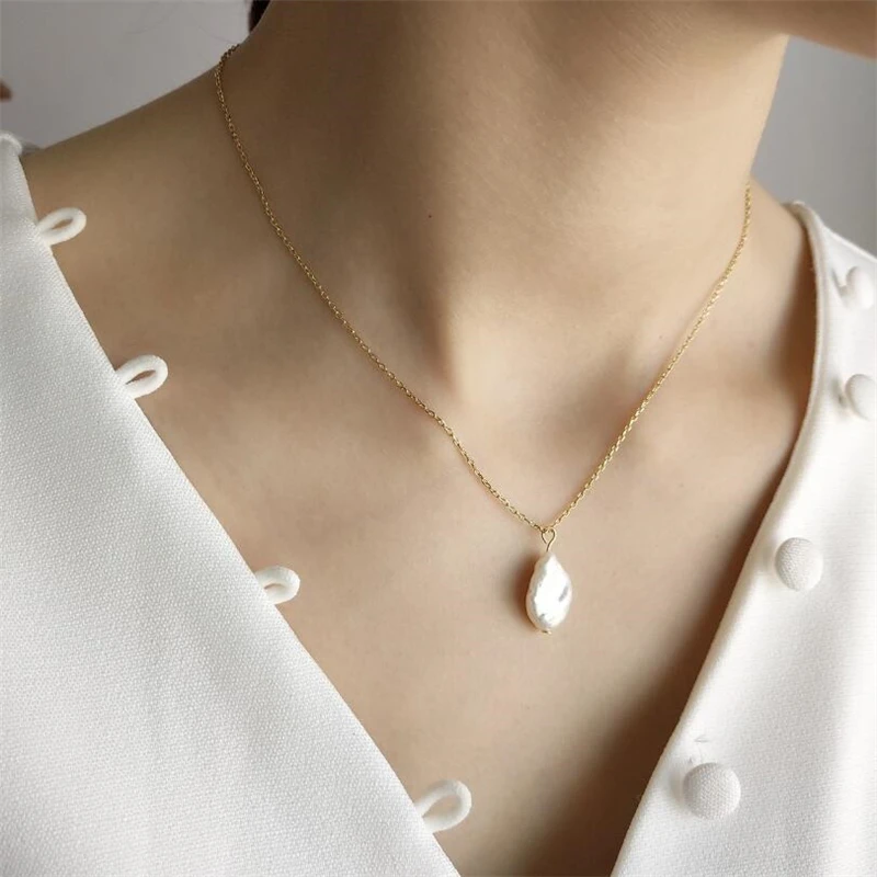 

925 Sterling Silver Baroque Pearl Pendants Necklaces Simple Design Wild Elegant Choker Charm Necklace For Women Fine Jewelry