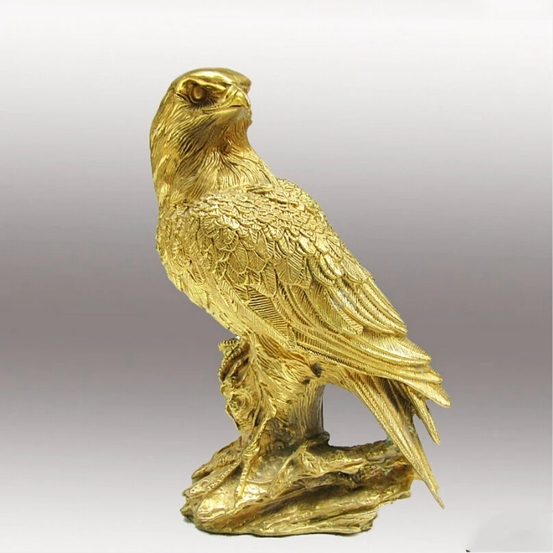 

Christmas gift Collectible animal head real pure Brass statues Chinese Brass Carved Lucky Eagle Sculpture Stand Birds