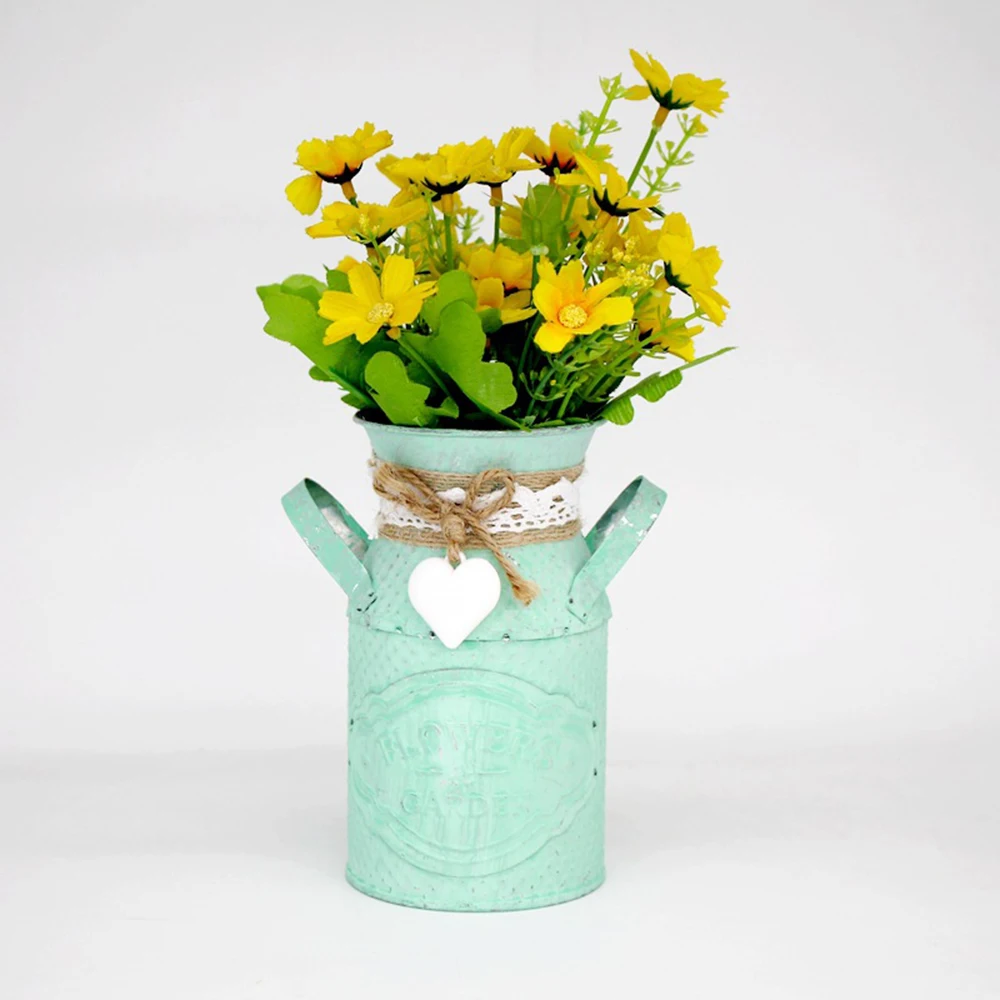 

Portable Flower Holder Iron Vase Flower Pot Bucket Planter Pastoral Style Crafts Wedding Table Garden Ornaments Home Decoration
