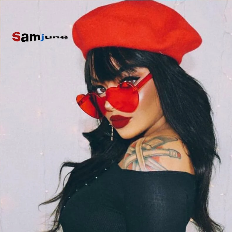 

Samjune 2018 Love Heart Shape Sunglasses Women Candy Color Rimless Tint Clear Lens Glasses Red Pink Yellow Shades UV400