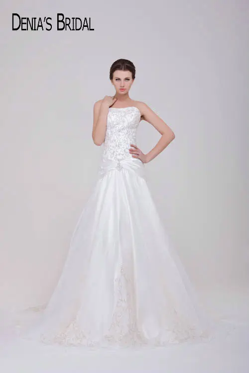 2017 Real Photos Strapless Sleeveless A Line font b Wedding b font Dresses Embroidery Floor Length