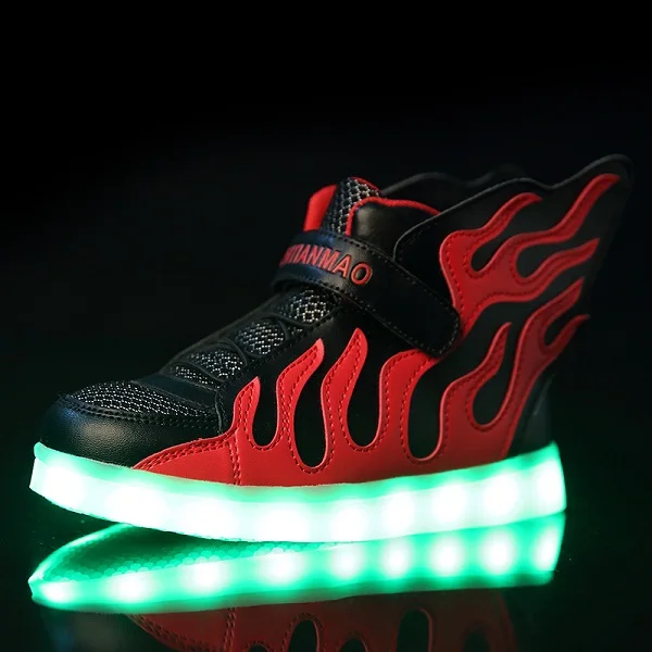 STRONGSHEN Green Kids Shoes with LED Lights Children Kids Sneakers with Wing Boys Girls Led Light Up Shoes USB Charging Warm extra wide children's shoes Children's Shoes