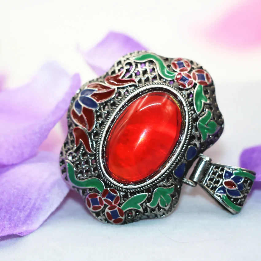 

4 colors silver-color stone jades oval inlay egg shape charms pendant 45*55mm enamel carved high grade women diy jewelry B3043