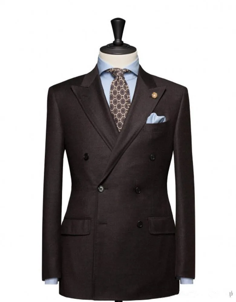 Пиджак+ брюки+ галстук) коричневый максимумом нагрудные Для мужчин костюмы Мода Custome сделано Терно Masculino Slim Fit двубортный костюмы Формальные блейзер