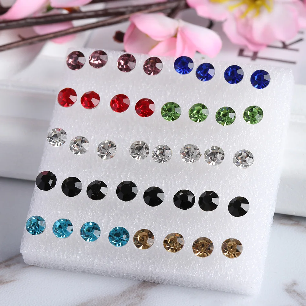 

20 Pairs/Set Multi Color Stone Crystal Ear Studs Elegant Earrings Avoid Allergy Pin Earrings Set For Women Girls Jewelry
