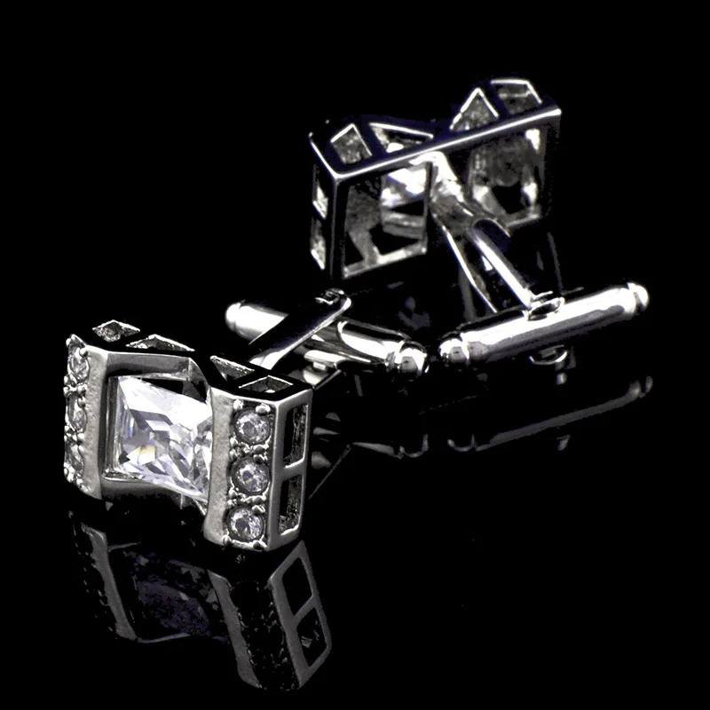 Бренд jhsl модные украшения серебряный цвет черный белый кубический циркон камень мужские запонки для рубашки Высокое качество свадебный подарок