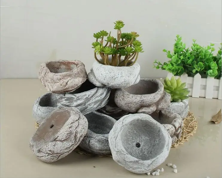 4 шт. домашние цементные горшки для суккулентов, Креативные Круглые каменные горшки для цветов, сочные растения, цветочные горшки, контейнер для небольших бонсай