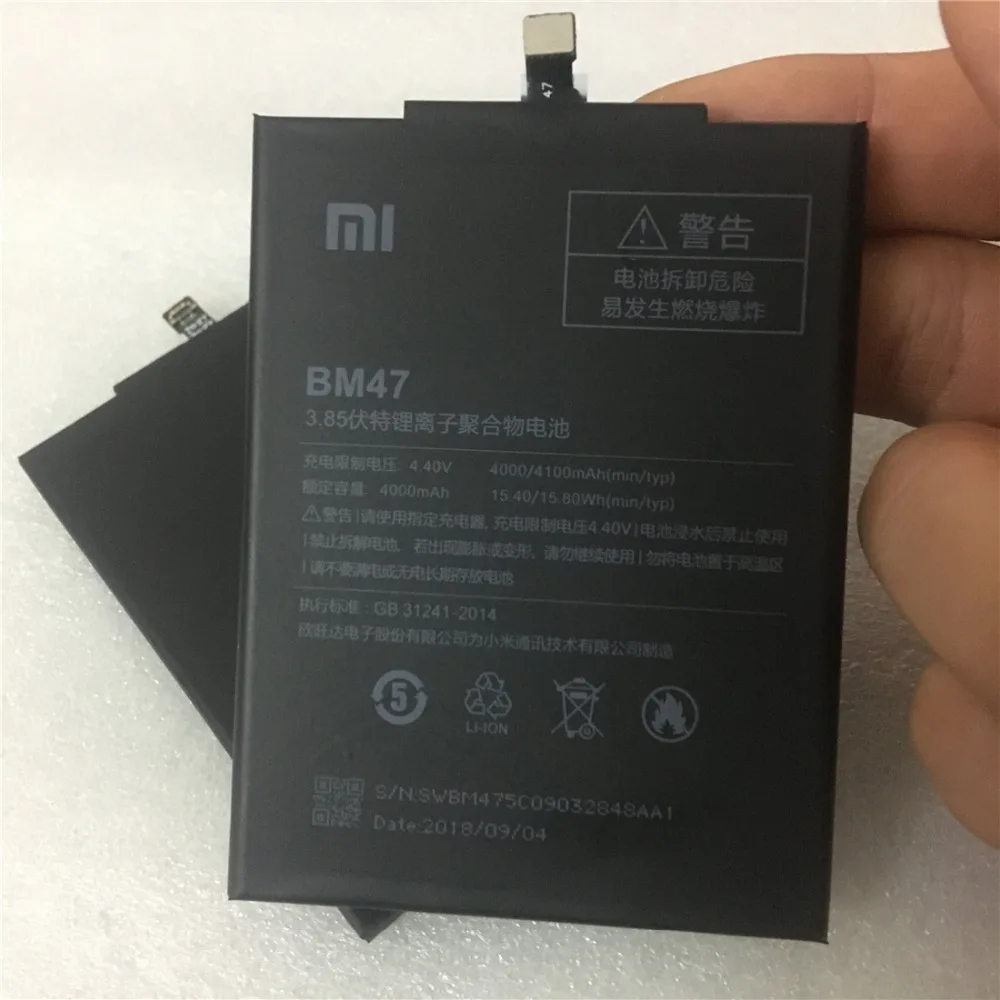 Новинка 2018 100% оригинал аккумулятор 4000 мАч BM47 для Xiaomi Redmi 3 S 3X 4X Hongmi Redrice Bateria