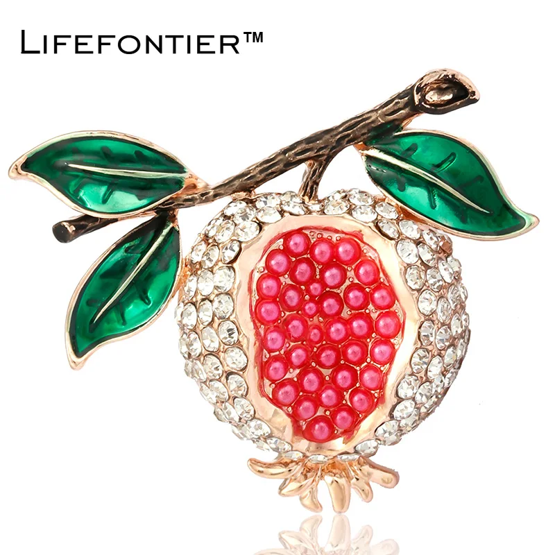 Lifefontier Red Pomegranate Crystal Rhinestone Brooch Alloy Pearl Enamel Brooches Pin Female Jewelry Clothes Decoration | Украшения и