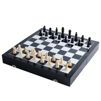 

Hot Hight Quality Solid Wooden Folding Large Chess&Checkers Set Black Chessboard Entertainment Board Game Children Gift qenueson