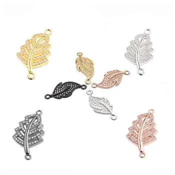 

Fashion AAA Zircon Paved Craft Leaf Connectors For Necklace Bracelets Copper Charms&Pendants Findings DIY Fancy Jewelry Making