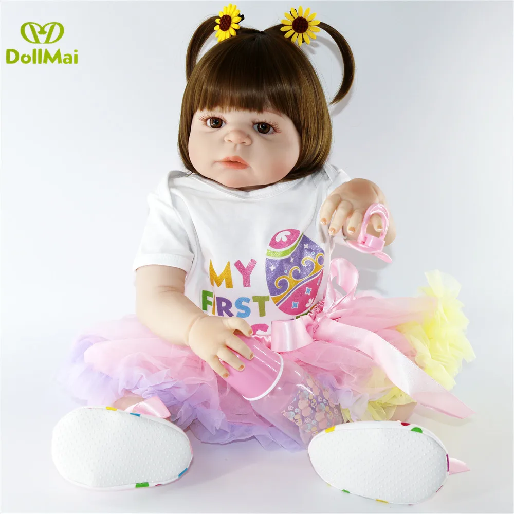 

Bebes reborn real full silicone reborn baby girl dolls 23"57cm newborn baby alive girl dolls can bathe child gift boneca