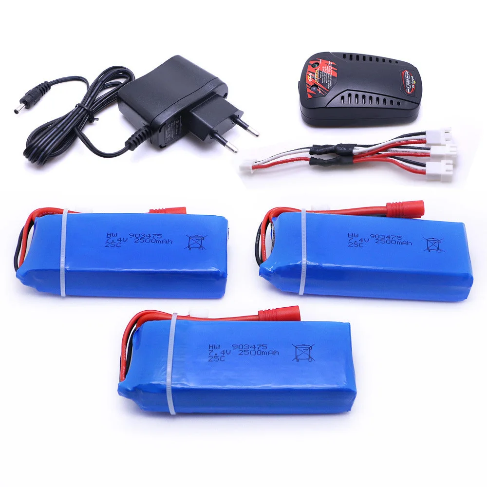 

EU plug balance charger 1to3 20C 7.4V 2500mah 2S RC Drone Syma X8C Lipo Battery For Wltoys V262 X8W X8C X8 Quadcopter Helicopter