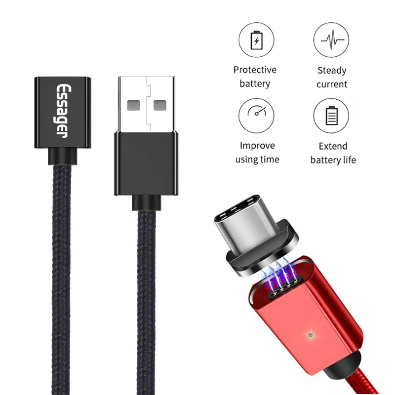 Micro USB кабель Essager магнитное зарядное устройство для samsung Xiaomi huawei iphone Быстрая зарядка Магнитный зарядный кабель для передачи данных кабель Microusb