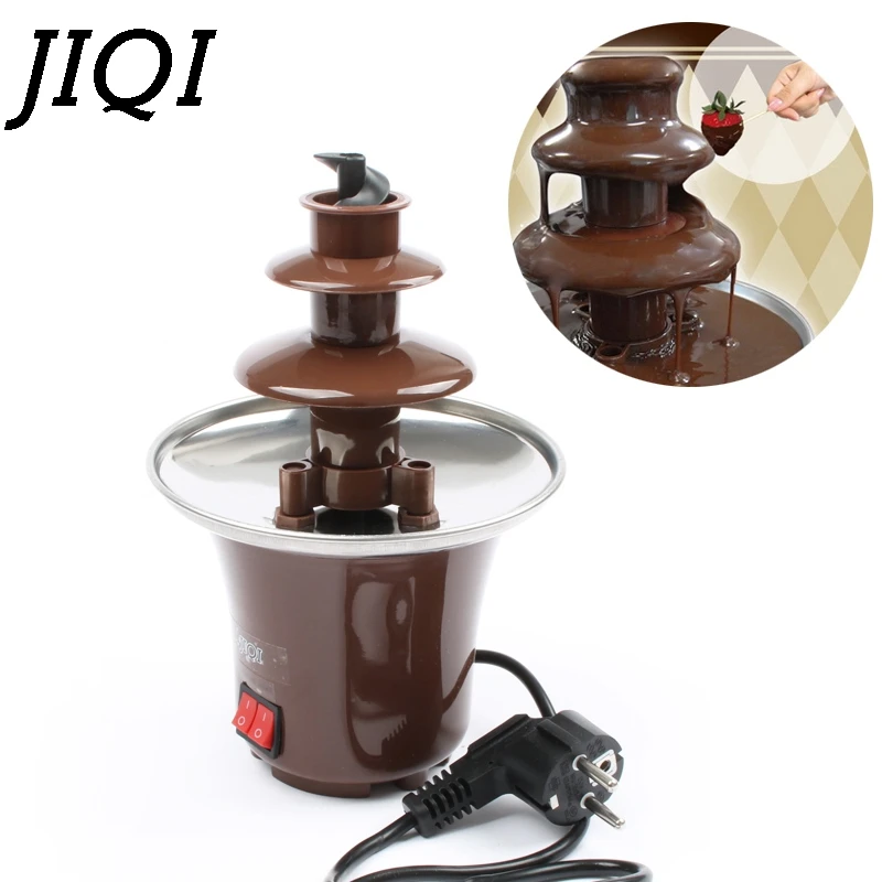 JIQI мини шоколадный фонтан три слоя DIY Choco Отопление фондю водопад Hotpot плавильная машина Дети День рождения ЕС США Plug