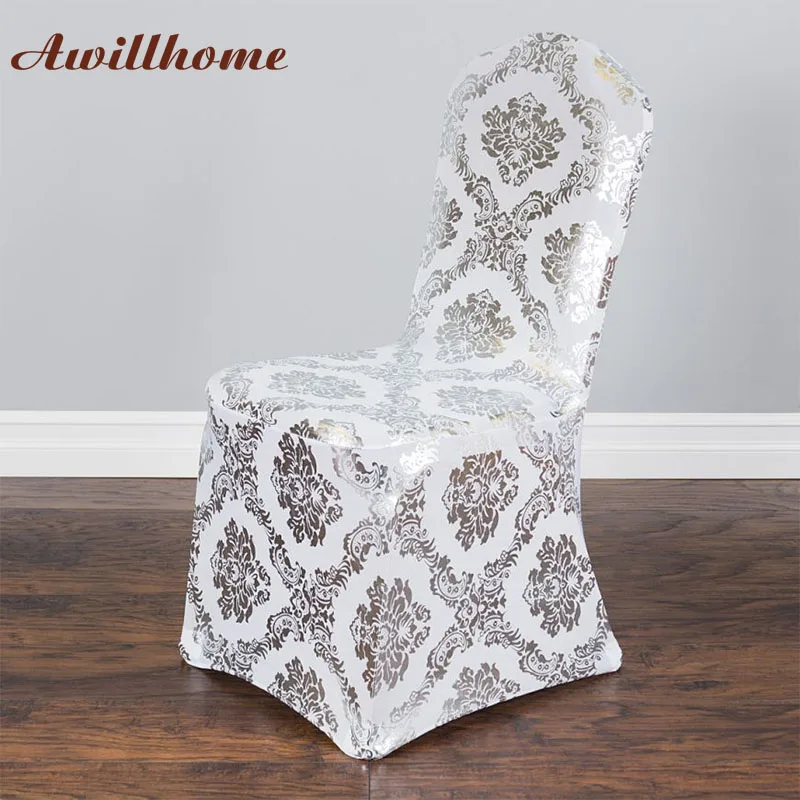 Awillhome S Metallic Damask Stretch Banquet Chair Cover For Wedding