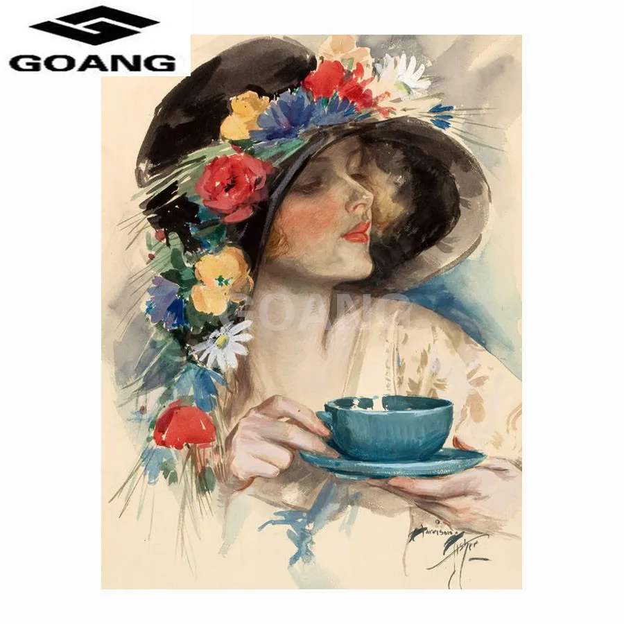 GOANG portrait 5D Diy Diamond Painting Hat women Diamond Embroidery