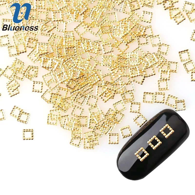 

3D Japanese-style 4*4mm Gold Metal Lace Edge Hollow Square Shape Manicure Nail Art Decoration Beauty Nail Accessory Studs PJ497