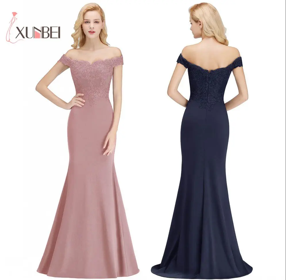 

Vestido de festa longo Mermaid Lace Dusty Pink Bridemaid Dresses Long 2019 Off The Shoulder Prom Dresses Wedding Guest Dresses