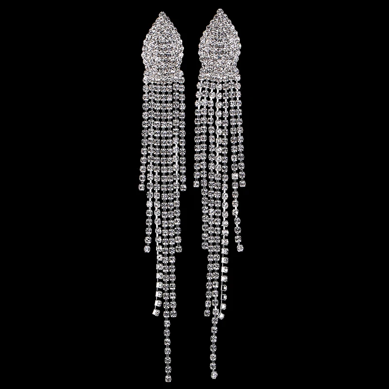 

2017 Promotion Top Fashion Women Trendy Oorbellen Brincos Wedding Bridal Rhinestone Dangle / Chandelier 5" Long Earrings