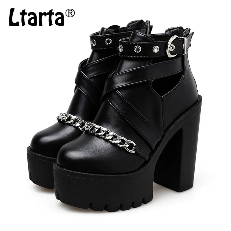 

COWCOM High 14cm Hollow Thick With High Heel Thick Bottom Short Tube Waterproof Platform High Heel Sandals JXQ-147-11