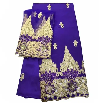 

african lace george high quality embroidery lace fabric in purple color african george with 2yards of tulle lace HR42-51
