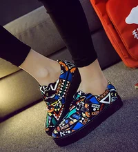 Free shipping 2015 autumn new color graffiti canvas shoes lace shoes thick crust national air