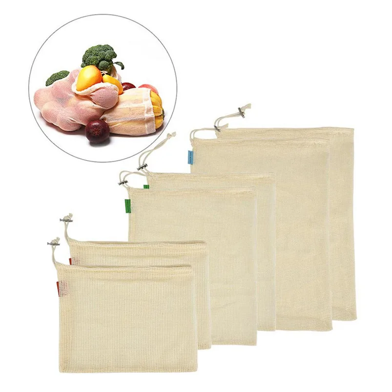 6 PCS Reusable-Produce-Bags Organic Cotton Mesh Storage Bag Biodegradable Zero Waste Grocery Bag Home Storage Decor 40AP2404