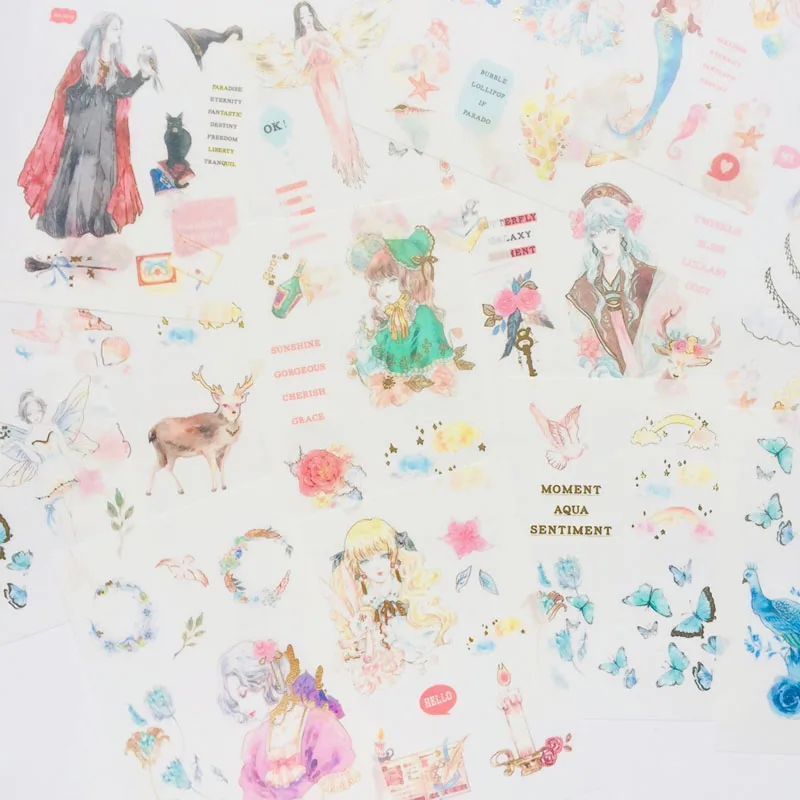 

4 Sheets/Pack Retro Fairy Girl Butterfly Peacock Washi Paper Decorative Stickers