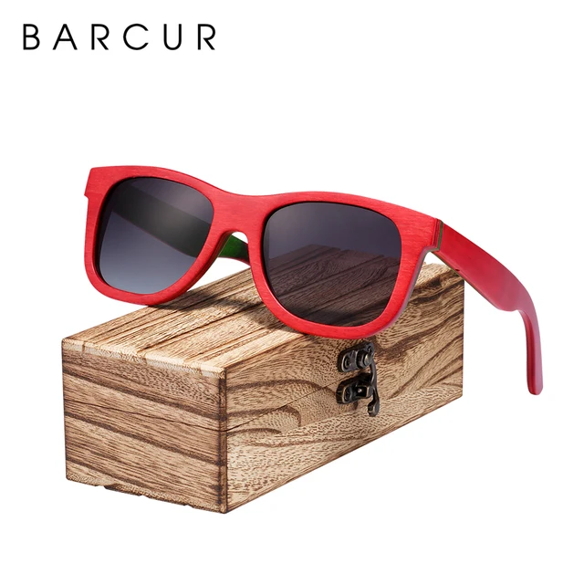 BARCUR Skateboard Wood Sunglasses Eyeglasses Polarized for Men/WomenWood Sunglasses Skateboard Real Sunglasses With Box Free 2