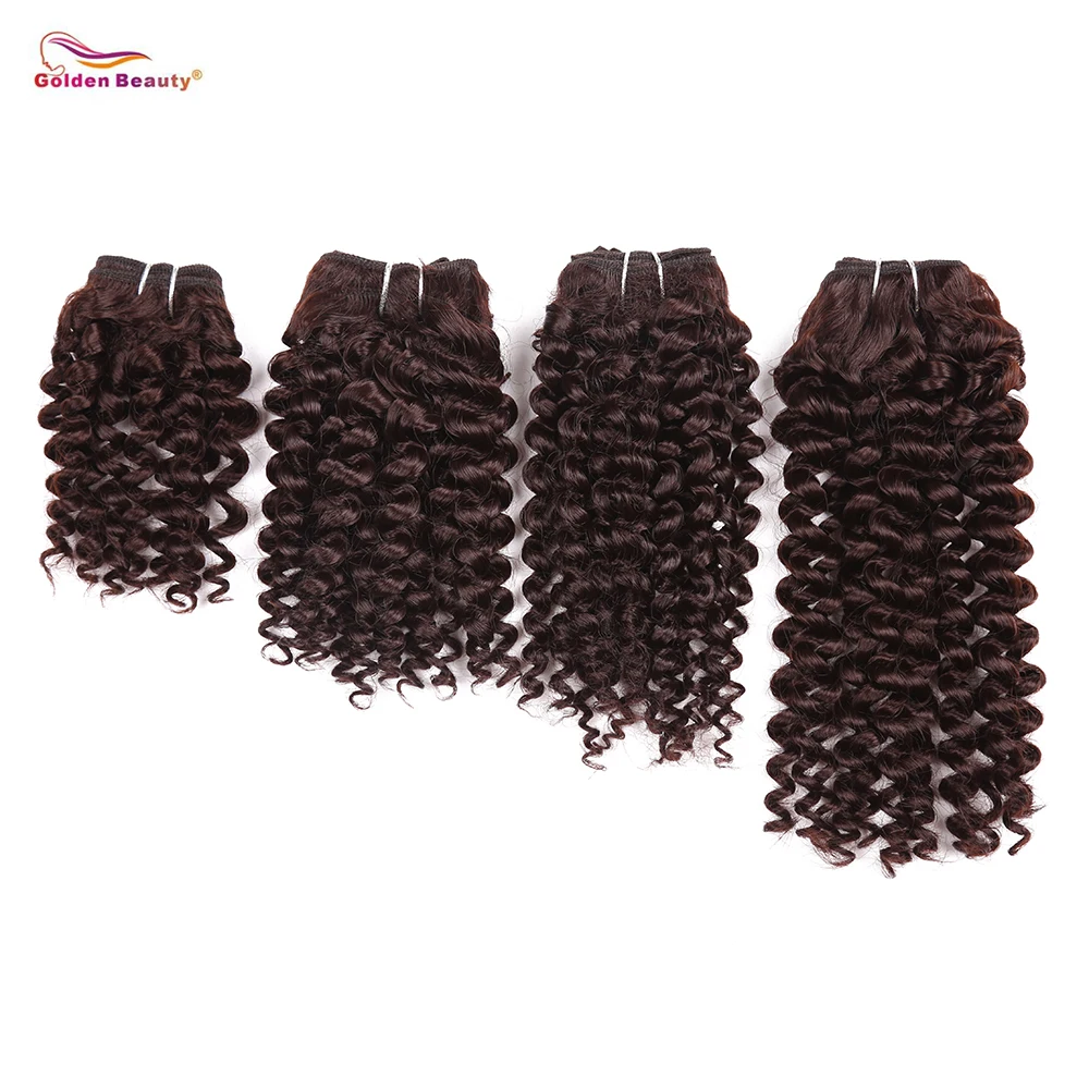 

8-14inch Curly Hair Bundles Heat Resistant Synthetic Weaves Sew in Hair Extensions Short Curly Weave 4pcs/pack Golden Beauty