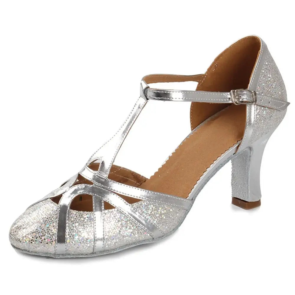 Профессиональный современный водопроводный кран для бальных танцев; обувь для латинских танцев для женщин/девочек/женщин; обувь для танго и сальсы на каблуке; обувь для танцев в помещении из искусственной кожи; цвет золотистый, Серебристый; Новинка - Цвет: Silver1  7cm