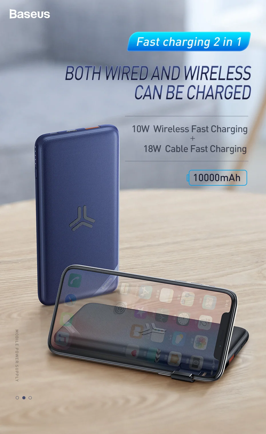 Baseus 10000 мАч, зарядное устройство Qi, Беспроводная зарядка для iPhone 11 Pro Max, samsung, зарядное устройство, USB PD, быстрая зарядка, тонкий внешний аккумулятор