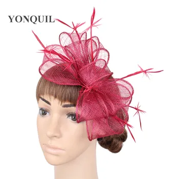 

21 colors Charming Girl Sinamay Fascinators Hats Hair Accessories hairpins women Flower wine feather headwear Free EMS Shipping