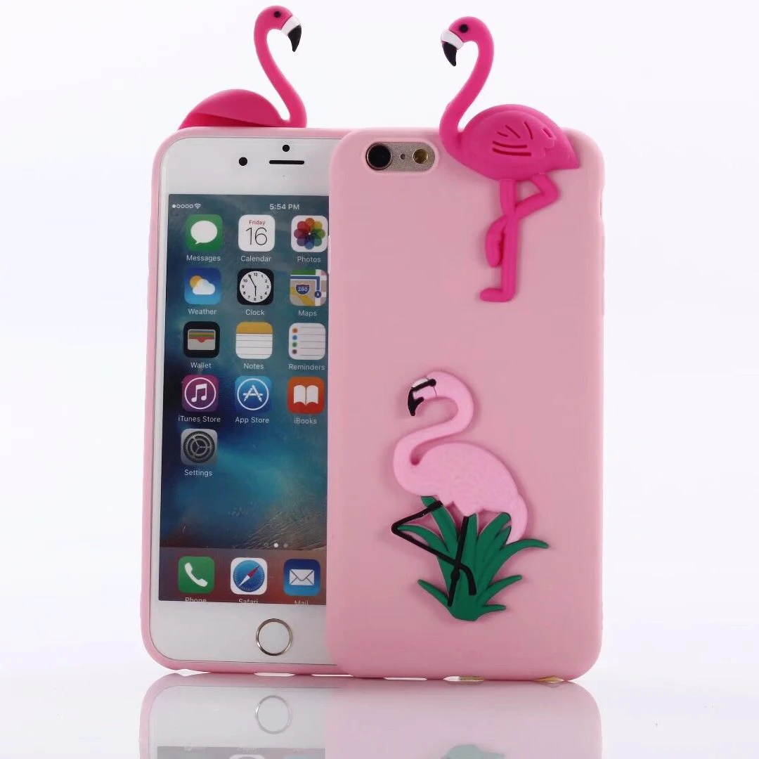 3D Силиконовый мягкий чехол для iPhone 5 5S SE 6 6S 7 8 Plus X XR XS Max кукольный чехол - Цвет: Flamingo