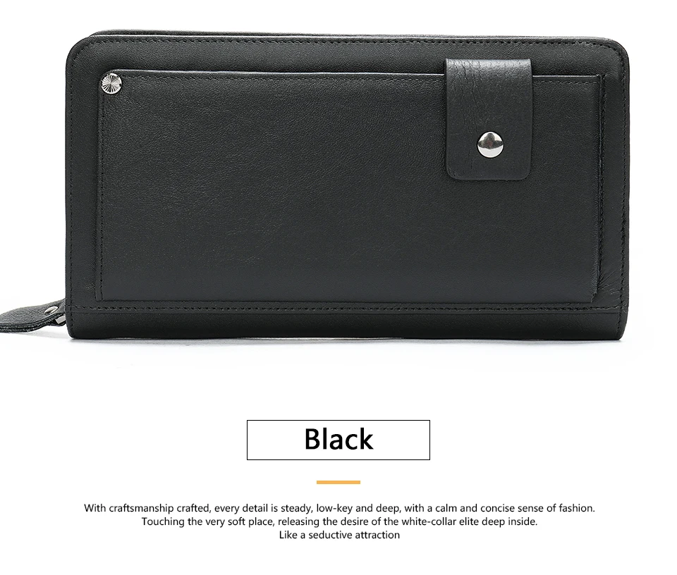 16 Men's Wallet Genuine Leather Wallet MaleMen Clutch Bags Long Clutch Purse for Men Walllets with Coin Zipper for Credit Card