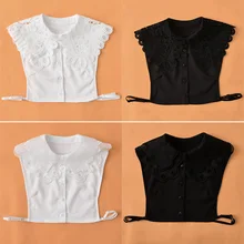 Shirt Fake Collar For Women White/Black Color Embroidery Detachable Lapel Choker Necklace Shirt Fake False Collar Hot Sale