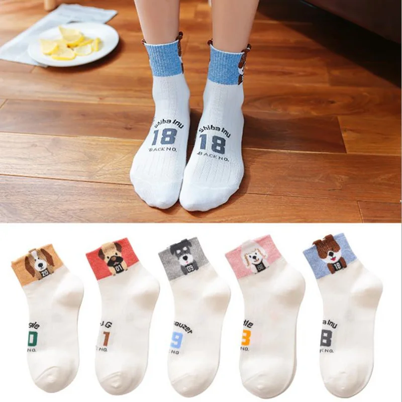 

5 Pairs/Lot Cotton Women Socks Ear Cartoon Animal Series Cute dog kawaii harajuku Style Funny Socks letter College style sox