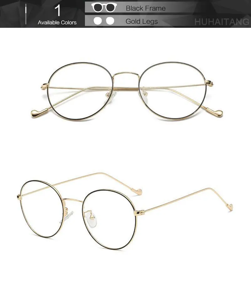 HUHAITANG Round Nearsight Glasses Women Luxury Brand Anti Blue Light Computer Eye Glasses Frames For Men Clear Myopia Eyeglasses