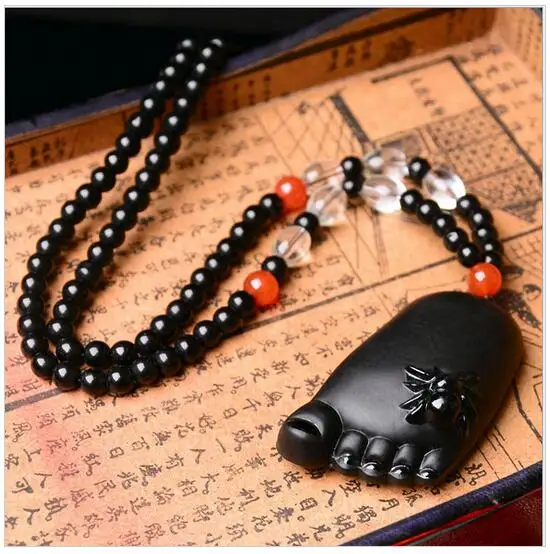 Onyx obsidian stone buddhas черная цепочка с изобилием ног длинная для свитера ожерелье