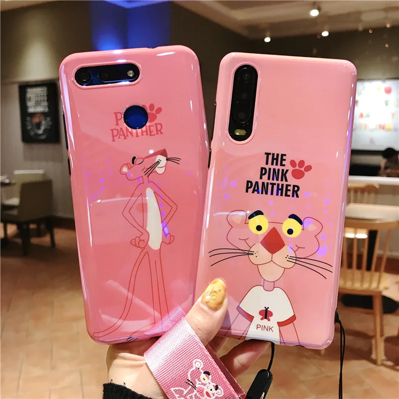 

For Huawei P30 pro Case, Blue Ray cute pink panther Soft back phone Cover for Huawei P20 pro mate 20 20X nova4 nova3i V20 +Strap