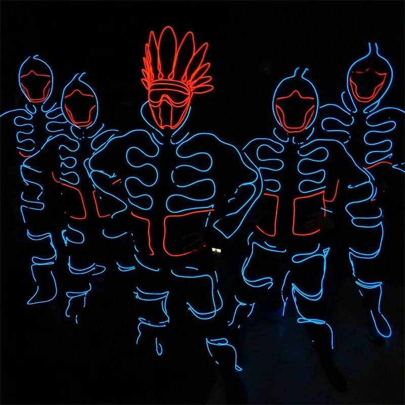 Best Offers Hot Sale Led Luminous Flashing Glowing EL Wire Suit Costume Clothes With Mask Dance Wear For Stage Show,Club, Bar