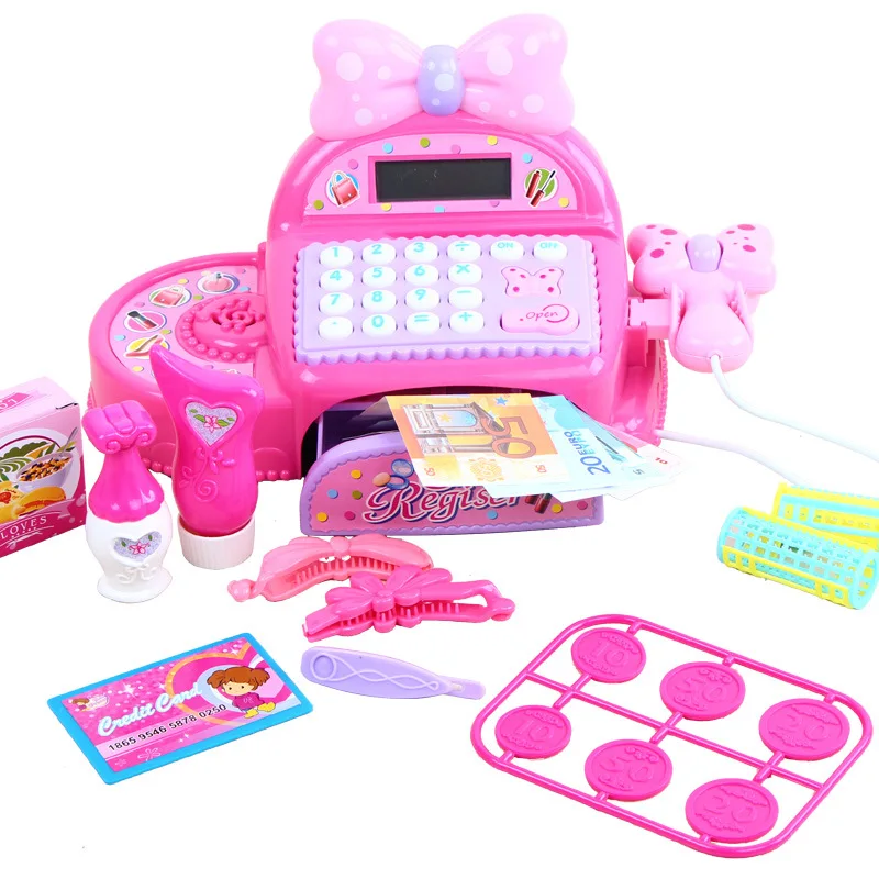 Girl Birthdday Gift Pretend play Simulated Supermarket Cash Register Multi-functional Cash Toys With Calculator and Scanner 6